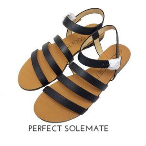 Sole Society Eesha Black Lux Calf Strappy Sandals